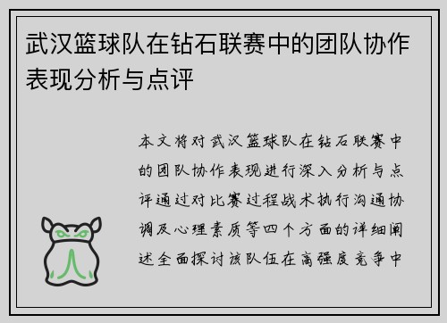 武汉篮球队在钻石联赛中的团队协作表现分析与点评