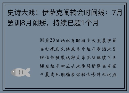史诗大戏！伊萨克闹转会时间线：7月罢训8月闹掰，持续已超1个月
